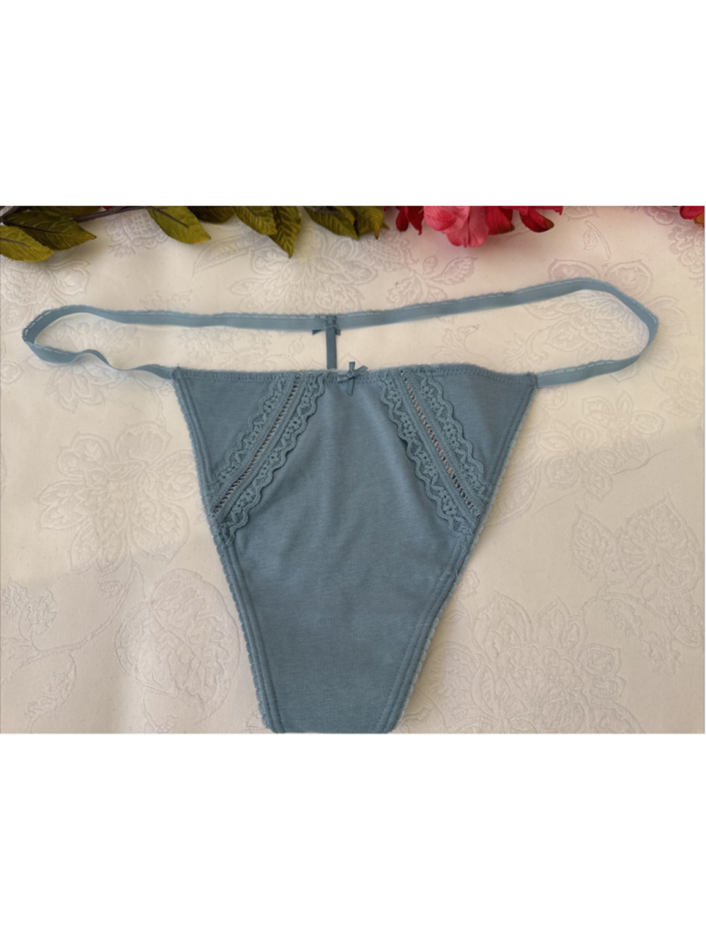 VICTORIA'S SECRET XXL ROBINS EGG BLUE LOW RISE V STRING THONG PANTIES NWT